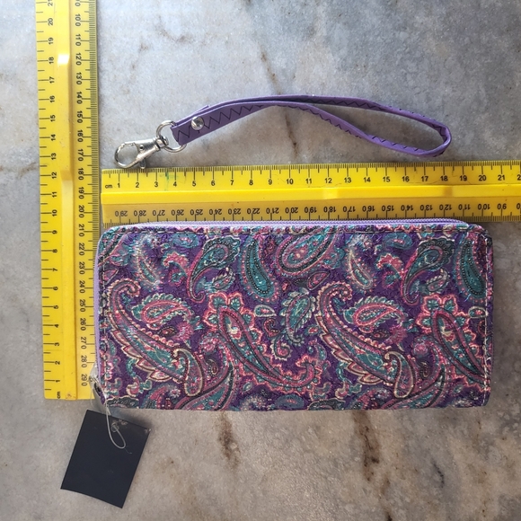 Elegant Paisley Wallet Clutch zippered, purple pink and blue Boho Chic - Picture 5 of 5